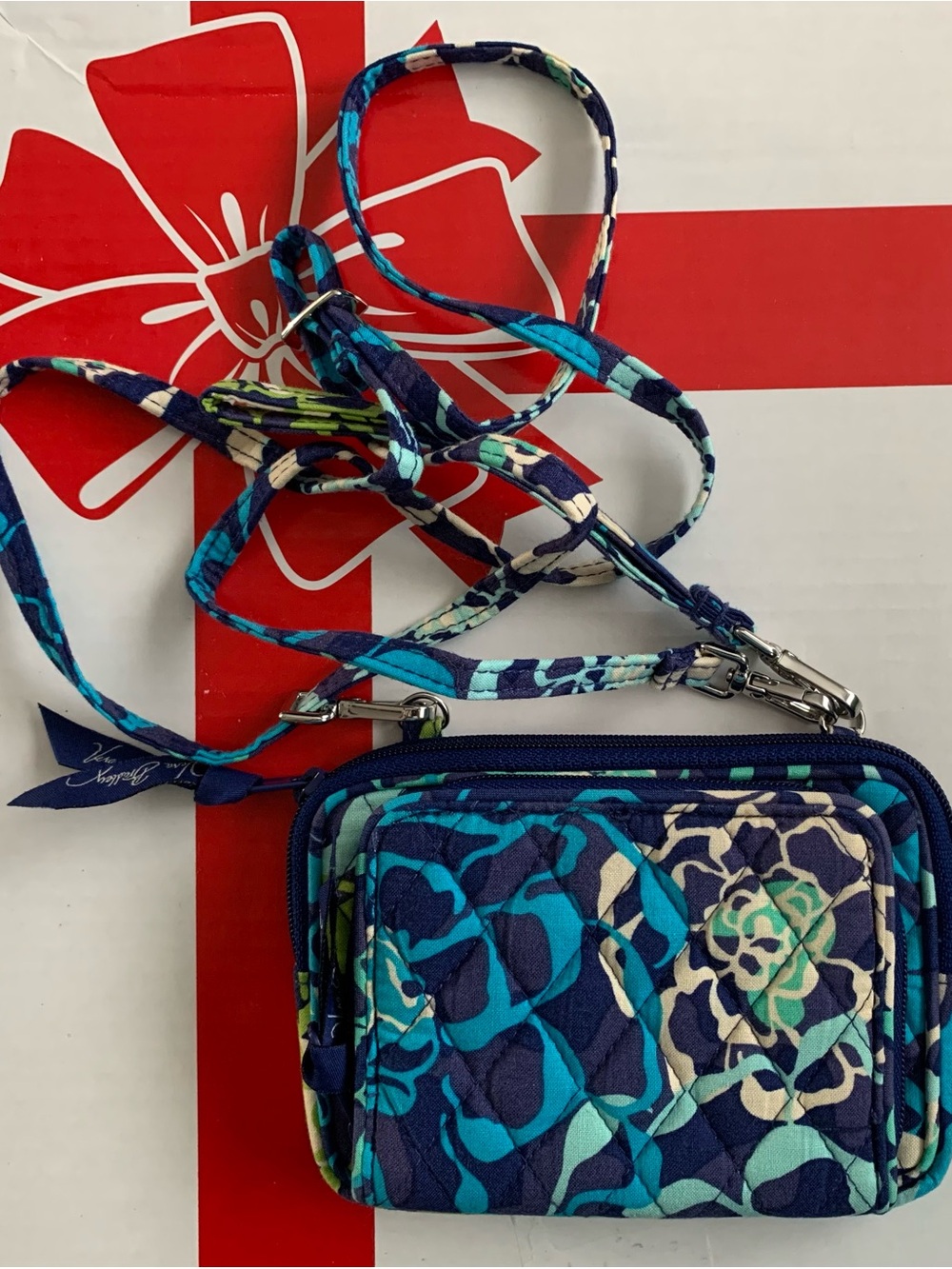 Vera Bradley Teal & Navy Floral Quilted Crossbody Card Holder